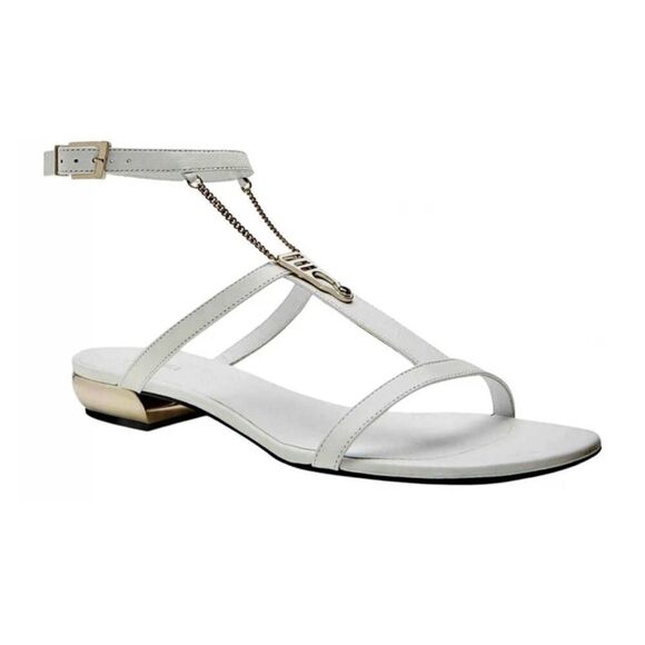 La Perla Leather T-Strap Chain Sandal in White Size 40 - Picture 1 of 12